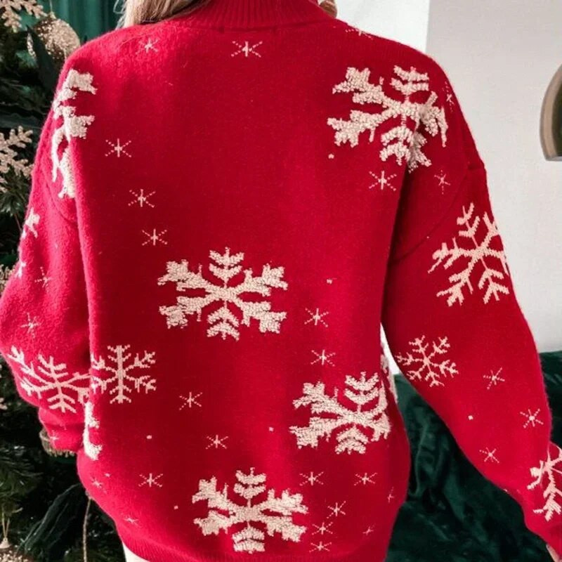Zimski topli mekani džemperi za žene 2023. Božićni jacquard pleteni pulover s gornjim dijelom punih rukava Ležerne široke džemperice Božićna pletenina