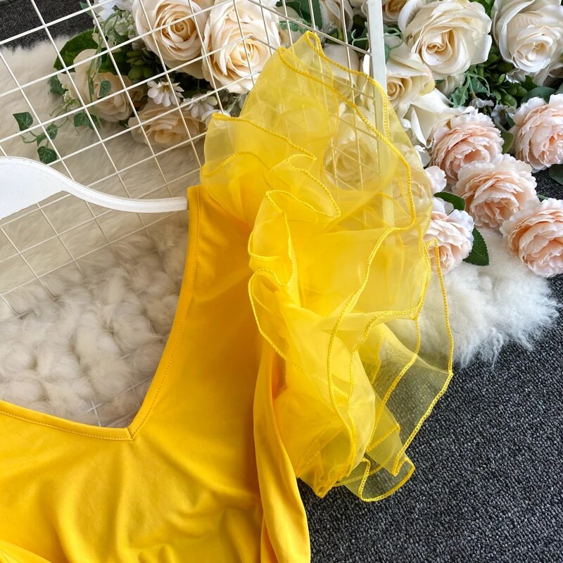 Ženske ljetne, tanke elastične hlače, korejski kombinezon s laticama s V izrezom, modni ležerni jednobojni ulični bodi