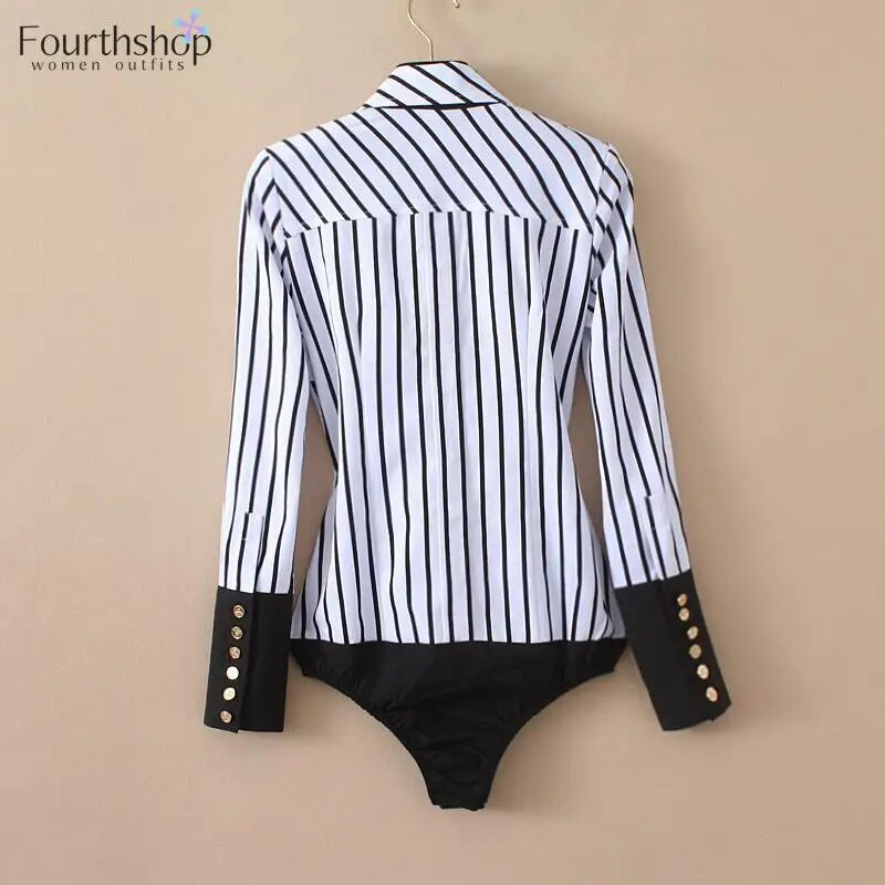 Modni prugasti bodi Žene Uredske dame Radne bodi majice dugih rukava Elegantne majice i bluze Ženska odjeća 2021.