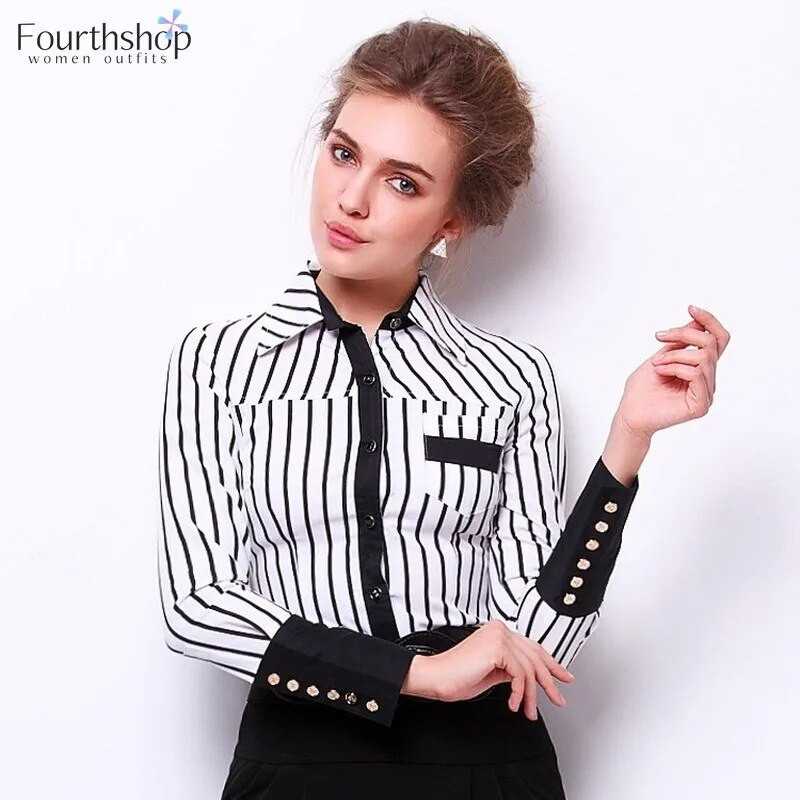 Modni prugasti bodi Žene Uredske dame Radne bodi majice dugih rukava Elegantne majice i bluze Ženska odjeća 2021.