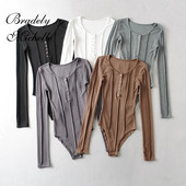 Proljetno-jesenske ženske hlače s dugim rukavima i okruglim izrezom Ležerni pleteni rastezljivi uski bodi