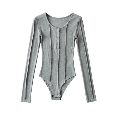 Proljetno-jesenske ženske hlače s dugim rukavima i okruglim izrezom Ležerni pleteni rastezljivi uski bodi