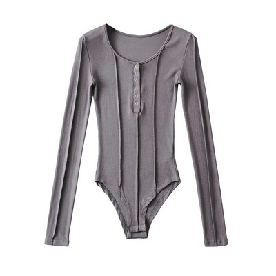 Proljetno-jesenske ženske hlače s dugim rukavima i okruglim izrezom Ležerni pleteni rastezljivi uski bodi