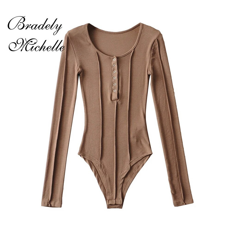 Proljetno-jesenske ženske hlače s dugim rukavima i okruglim izrezom Ležerni pleteni rastezljivi uski bodi