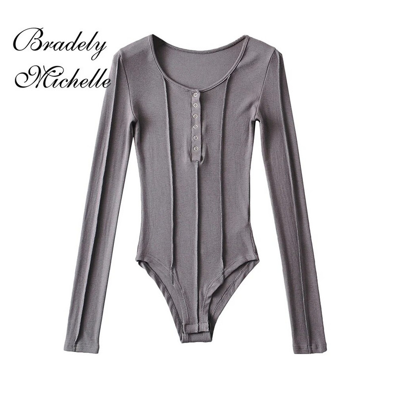 Proljetno-jesenske ženske hlače s dugim rukavima i okruglim izrezom Ležerni pleteni rastezljivi uski bodi