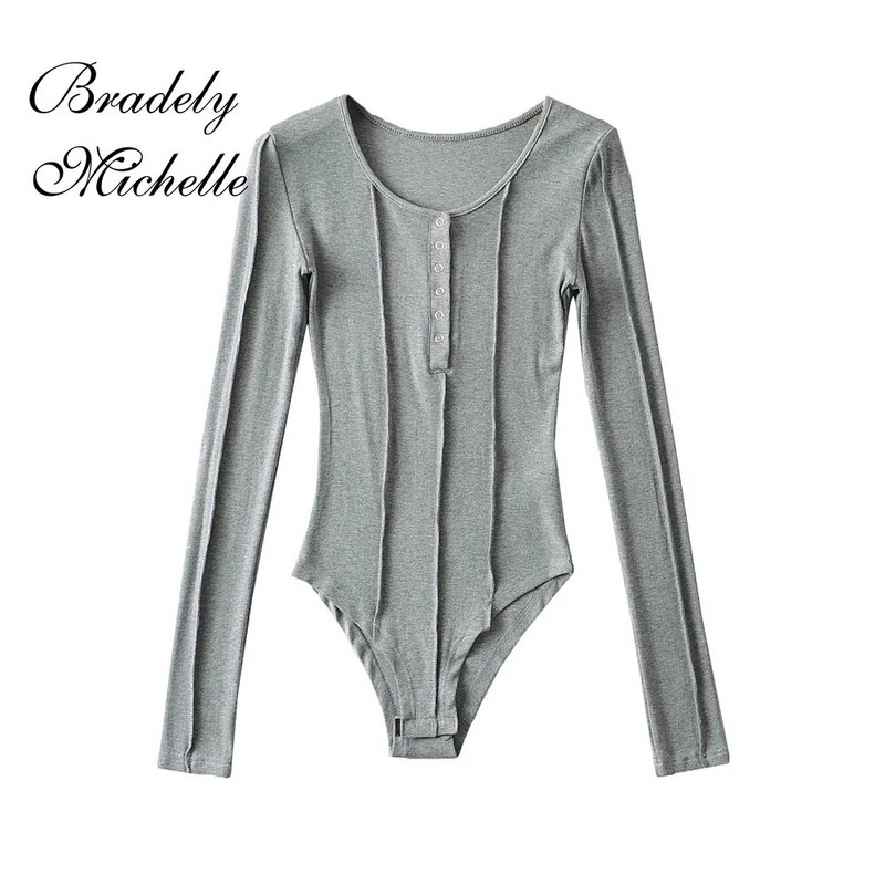 Proljetno-jesenske ženske hlače s dugim rukavima i okruglim izrezom Ležerni pleteni rastezljivi uski bodi