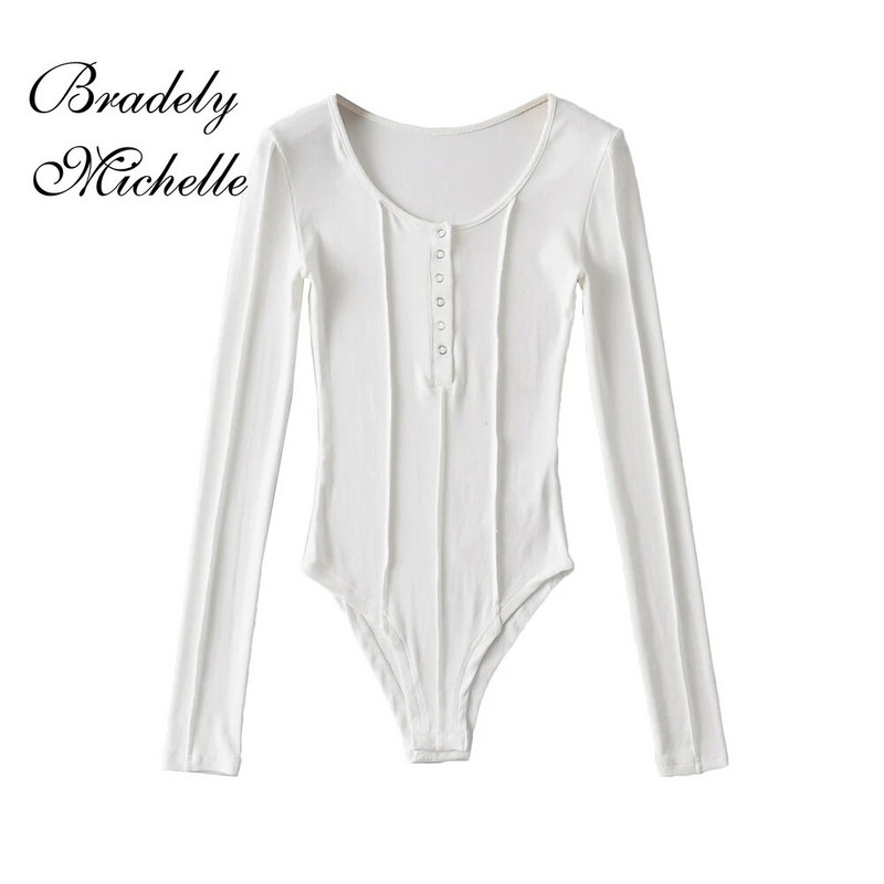 Proljetno-jesenske ženske hlače s dugim rukavima i okruglim izrezom Ležerni pleteni rastezljivi uski bodi