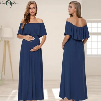 Ruffles Maternity Long Dress Off Shoulder φόρεμα εγκυμοσύνης Maxi φόρεμα εγκυμοσύνης Mama Photo Shoot Ρούχα εγκυμοσύνης