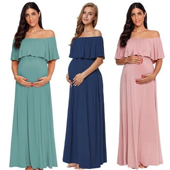 Ruffles Maternity Long Dress Off Shoulder φόρεμα εγκυμοσύνης Maxi φόρεμα εγκυμοσύνης Mama Photo Shoot Ρούχα εγκυμοσύνης