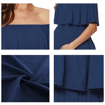 Ruffles Maternity Long Dress Off Shoulder φόρεμα εγκυμοσύνης Maxi φόρεμα εγκυμοσύνης Mama Photo Shoot Ρούχα εγκυμοσύνης