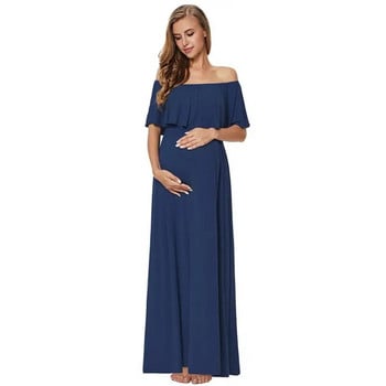 Ruffles Maternity Long Dress Off Shoulder φόρεμα εγκυμοσύνης Maxi φόρεμα εγκυμοσύνης Mama Photo Shoot Ρούχα εγκυμοσύνης