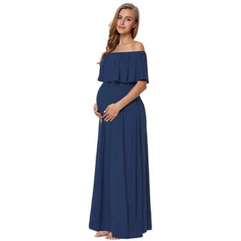 Ruffles Maternity Long Dress Off Shoulder φόρεμα εγκυμοσύνης Maxi φόρεμα εγκυμοσύνης Mama Photo Shoot Ρούχα εγκυμοσύνης