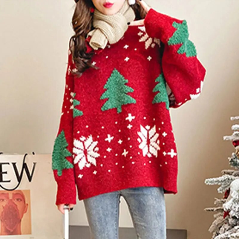 DIHOPE Jesen Zima Božićni pleteni spojeni vintage džemperi Korejski labavi modni džemperi s okruglim izrezom dugih rukava