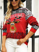 Elegantni božićni ženski pulover Modni pleteni top dugih rukava Ležerni puloveri s O izrezom Jesen Zima Novo u pletivi 2023.