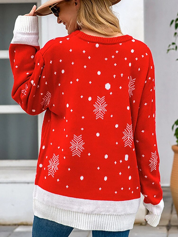 Božićni ženski pulover Modni pleteni topovi dugih rukava Široki crni puloveri s O izrezom Jesen Zima Novo u pletivi 2023.