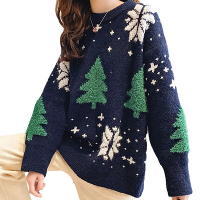 Božićni crveni ženski džemper Jesenski zimski pleteni pulover Široki korejski modni topli pleteni ležerni božićni džemper dugih rukava