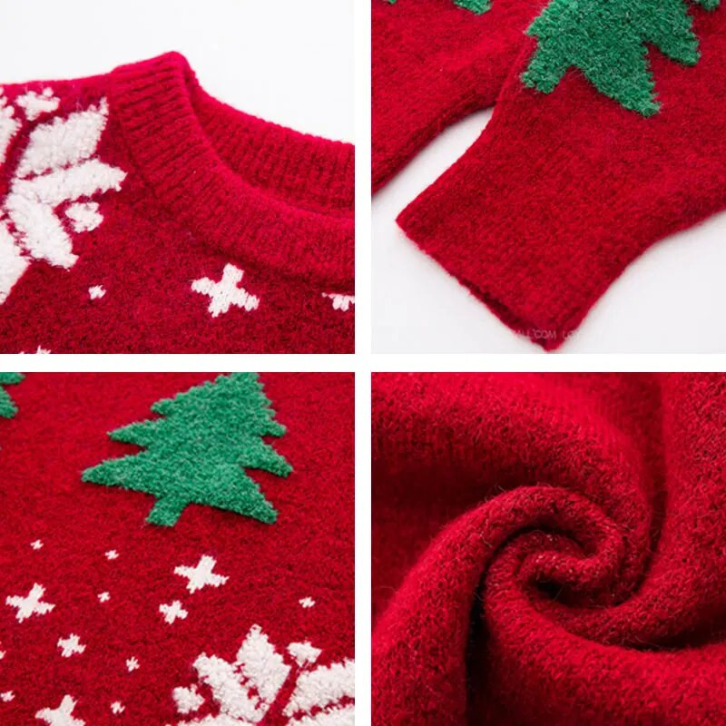 Božićni crveni ženski džemper Jesenski zimski pleteni pulover Široki korejski modni topli pleteni ležerni božićni džemper dugih rukava