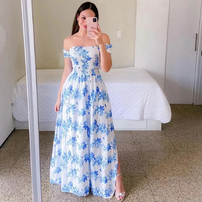 Ljetne trudnice, seksi vjenčanica s otvorenim ramenima, večernja haljina s printom vilica sa strane, modna ležerna odjeća za plažu, 2023.