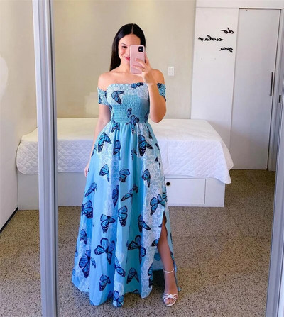 Ljetne trudnice, seksi vjenčanica s otvorenim ramenima, večernja haljina s printom vilica sa strane, modna ležerna odjeća za plažu, 2023.