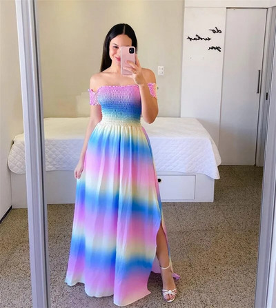 Ljetne trudnice, seksi vjenčanica s otvorenim ramenima, večernja haljina s printom vilica sa strane, modna ležerna odjeća za plažu, 2023.