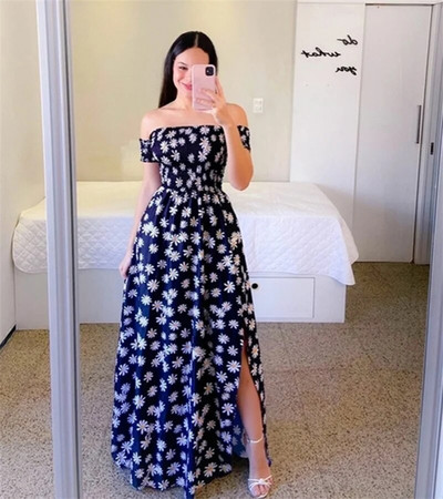 Ljetne trudnice, seksi vjenčanica s otvorenim ramenima, večernja haljina s printom vilica sa strane, modna ležerna odjeća za plažu, 2023.