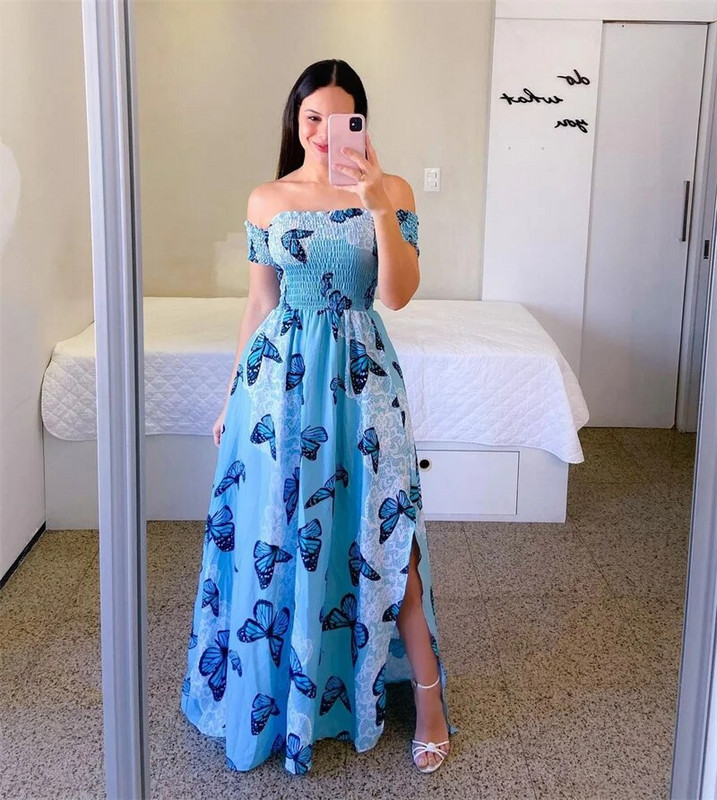 Ljetne trudnice, seksi vjenčanica s otvorenim ramenima, večernja haljina s printom vilica sa strane, modna ležerna odjeća za plažu, 2023.