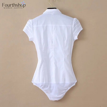 Κομψό γυναικείο κορμάκι με κοντό μανίκι Λευκό χρώμα Σχεδίαση μπλούζες και μπλούζες Γυναικεία φόρμα γραφείου Γυναικείο πουκάμισο