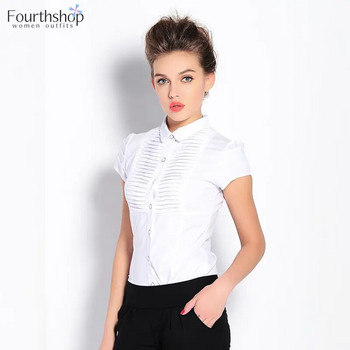 Κομψό γυναικείο κορμάκι με κοντό μανίκι Λευκό χρώμα Σχεδίαση μπλούζες και μπλούζες Γυναικεία φόρμα γραφείου Γυναικείο πουκάμισο