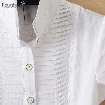 Елегантно боди Дамски блузи и горнища с къс ръкав, бял цвят, блузи и горнища, Офис дамско работно облекло Официална риза по боди Дамска