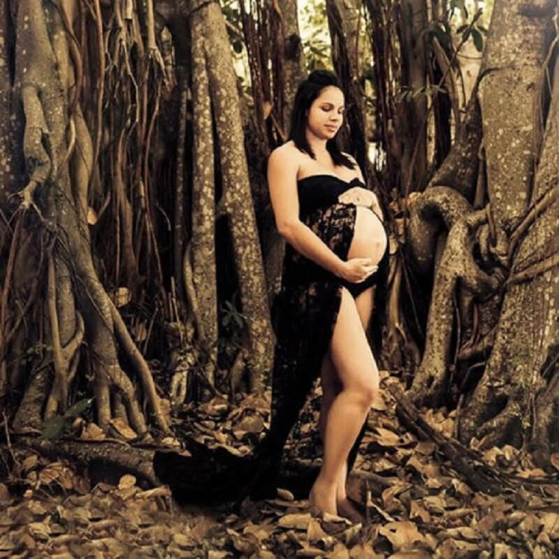 Ženske rekviziti za fotografiranje Seksi trudnička haljina bez rukava bez naramenica Čipkana maksi trudnička haljina za fotografiranje