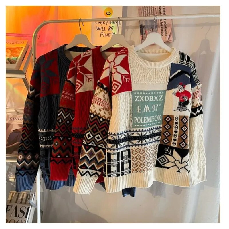 Božićni džemper Muška zimska plišana topla pletena košulja Američki široki modni kostim džemper za par