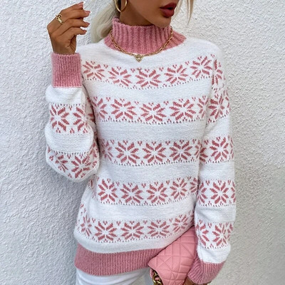 Naiste 2023. aasta jõulud džemprid, kaelusega 2023. aasta talvel, Täisvarrukatega, pehme lahtise žakaarvärvi kampsun, soe, paks kootud jõulupullover