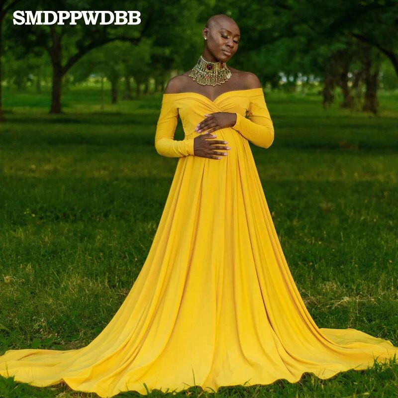 Rekviziti za trudničke fotografije Trudnička haljina s V-izrezom s otvorenim ramenima i dugim rukavima za fotografiranje Maxi Baby Shower haljina u obliku sirene