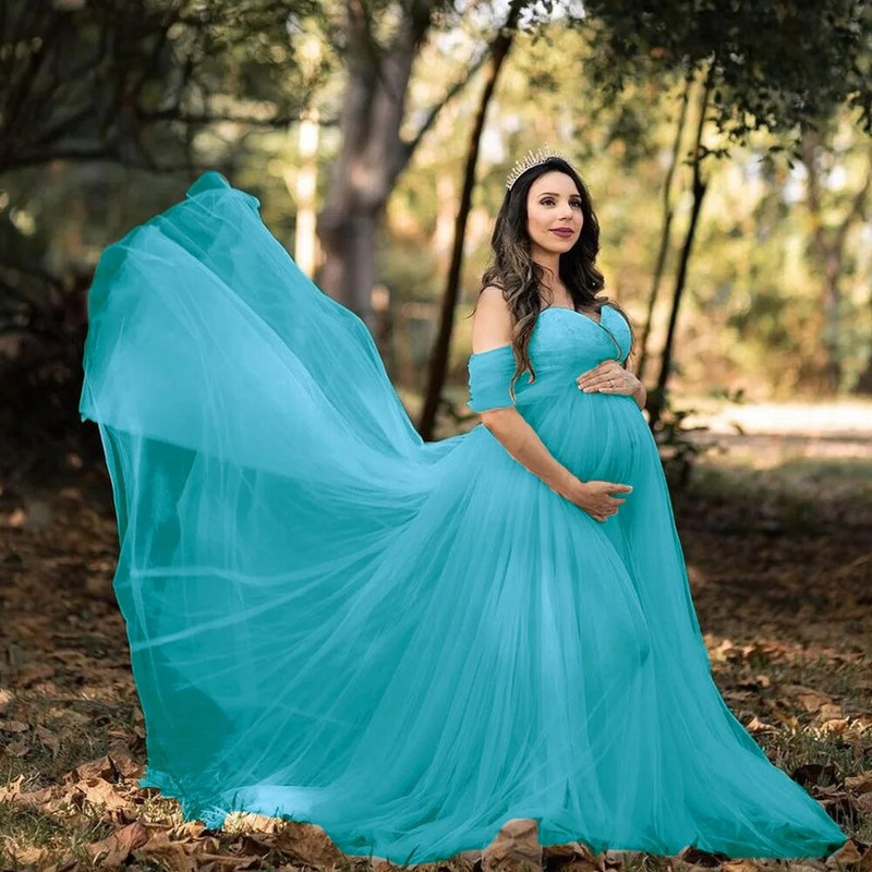 Terhes női kismama, váll nélküli maxi ruha sifon Flowy Photography Photo Shoot Baby Shower hosszú ruha menyasszonyi parti ruha
