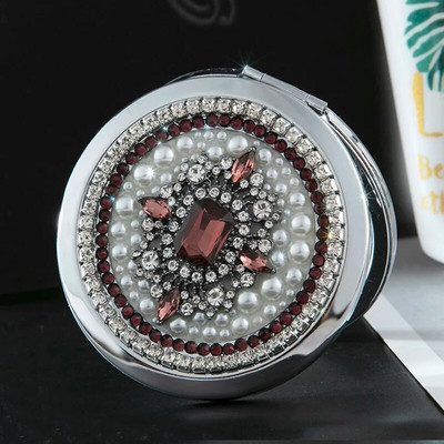 Mini džepno kozmetičko ogledalo za šminkanje, vjenčani božićni poklon, retro vintage kristalni cvijet, sklopivo povećalo za šminku,