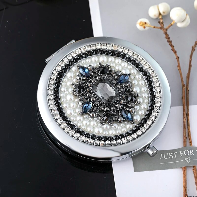 Mini džepno kozmetičko ogledalo za šminkanje, vjenčani božićni poklon, retro vintage kristalni cvijet, sklopivo povećalo za šminku,