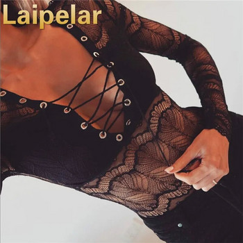 Γυναικείο κορμάκι Laipelar Δαντελένιο Ολόσωμο μακρυμάνικο επίδεσμο Leotard See Through Γυναικεία Ρούχα Σέξι New Fashion Bosycon ολόσωμες φόρμες