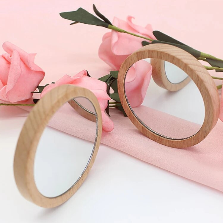 Čisto drveno kozmetičko ogledalo Okruglo prijenosno ogledalo Ogledalo za šminku Učenička prijenosna šminka Mala princeza Ogledalo za šminku