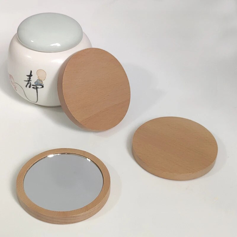 Čisto drveno kozmetičko ogledalo Okruglo prijenosno ogledalo Ogledalo za šminku Učenička prijenosna šminka Mala princeza Ogledalo za šminku