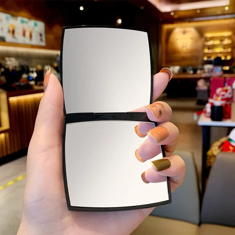 Crno mini ogledalo za šminkanje sklopivo dvostrano žensko kozmetičko ogledalo prijenosno četvrtasto kompaktno džepno ogledalo za djevojke