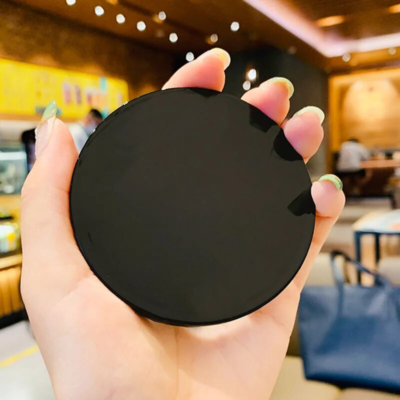 Crno mini ogledalo za šminkanje sklopivo dvostrano žensko kozmetičko ogledalo prijenosno četvrtasto kompaktno džepno ogledalo za djevojke