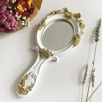 1 бр. Правоъгълно ръчно козметично огледало с дръжка Огледало за грим Сладко креативно дървено ретро ръчно огледало Огледало за грим
