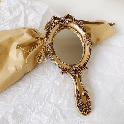 1Pc pravokutno ručno kozmetičko ogledalo s ručkom Ogledalo za šminkanje Slatka kreativna drvena vintage ručna ogledala Ogledalo za šminkanje