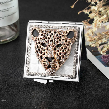 Μίνι καθρέφτης καλλυντικού μακιγιάζ τσέπης, 2 πλαϊνές αναδιπλούμενο μικρό συμπαγές μακιγιάζ καθρέφτη χεριού Leopard, Δώρα χονδρικής για πάρτι