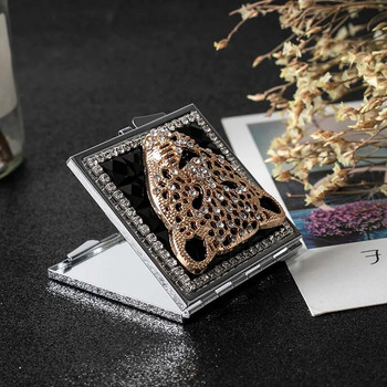 Μίνι καθρέφτης καλλυντικού μακιγιάζ τσέπης, 2 πλαϊνές αναδιπλούμενο μικρό συμπαγές μακιγιάζ καθρέφτη χεριού Leopard, Δώρα χονδρικής για πάρτι