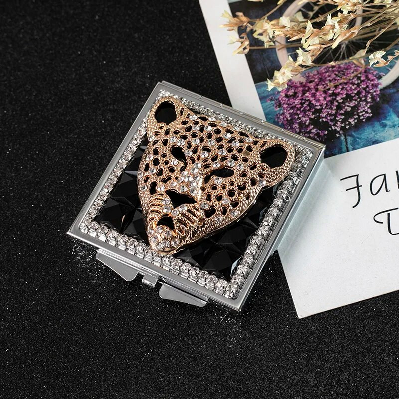 Mini Pocket kosmētikas spogulis, no divām pusēm salokāms mazs, kompakts rokas spoguļa grims Leopards, vairumtirdzniecība ballīšu dāvanas