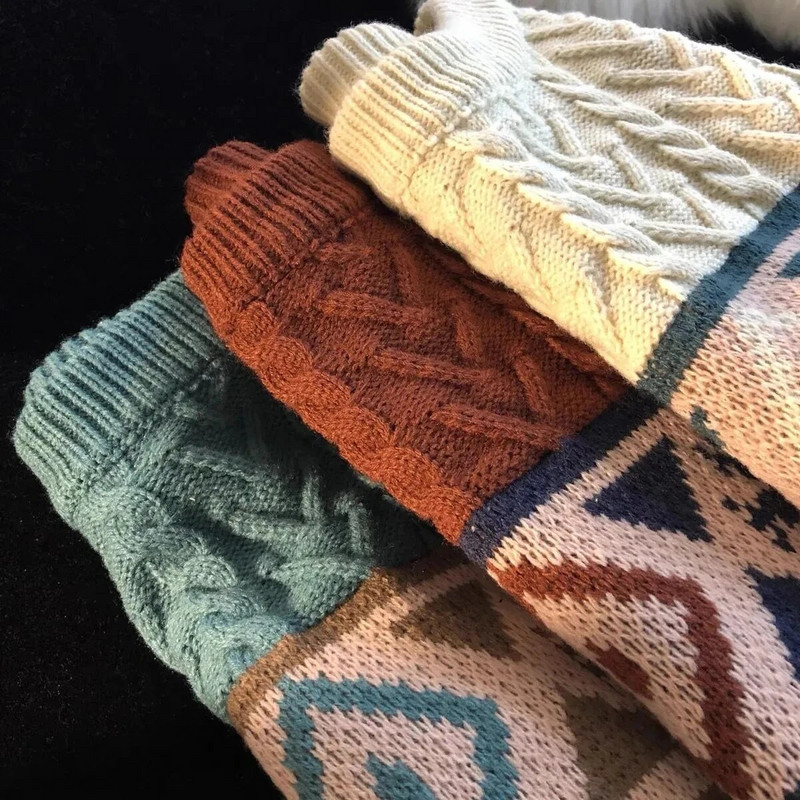 Topovi sa slatkim medvjedom. Preveliki muški High Street pleteni pulover. Jesenski pulover Labavi Harajuku Kawaii bijeli ženski džemperi za par