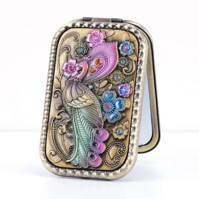 Retro makiažo veidrodis, nešiojamasis vintage povas, kosmetinis sulankstomas veidrodis, tuščiaviduris metalinis kompaktiškas kišeninis veidrodis kelionės