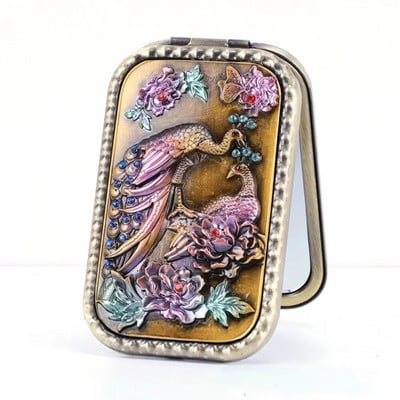 Retro makiažo veidrodis, nešiojamasis vintage povas, kosmetinis sulankstomas veidrodis, tuščiaviduris metalinis kompaktiškas kišeninis veidrodis kelionės