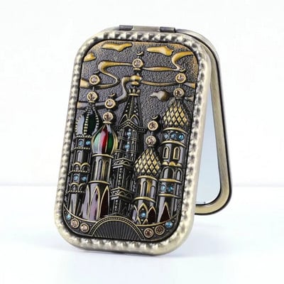 Retro makiažo veidrodis, nešiojamasis vintage povas, kosmetinis sulankstomas veidrodis, tuščiaviduris metalinis kompaktiškas kišeninis veidrodis kelionės